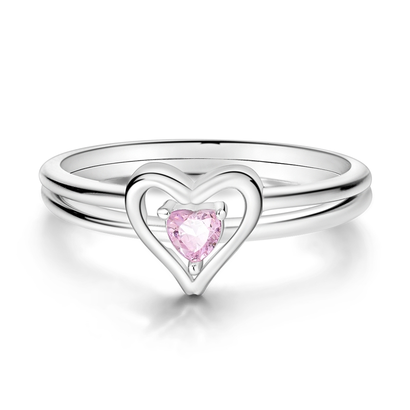 Women's 925 Silver Heart-Shaped Pave Ring, Elegant Design